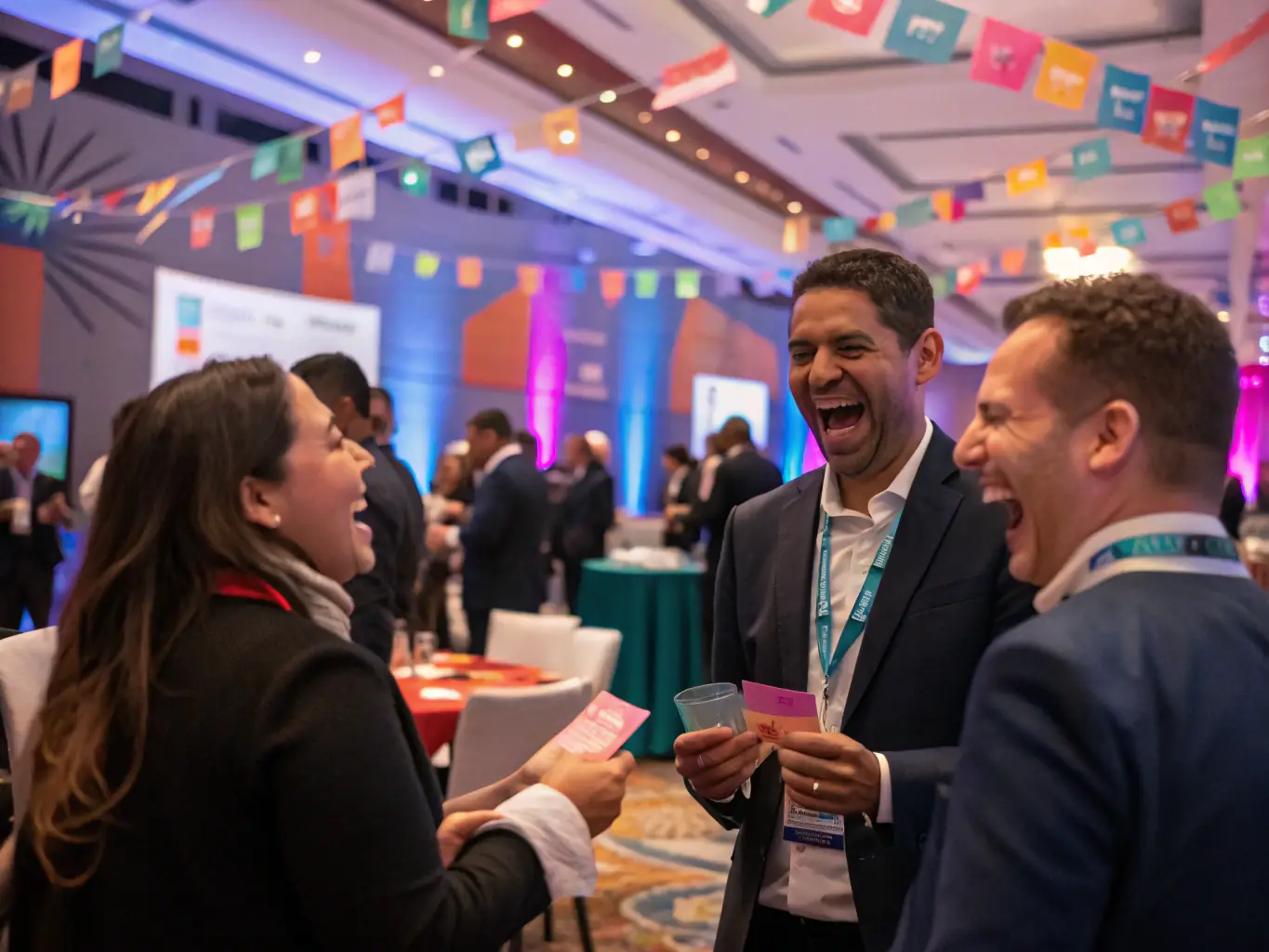 A photograph of a networking event at the conference, with attendees engaging in conversations, exchanging business cards, and building connections in a relaxed and professional setting.